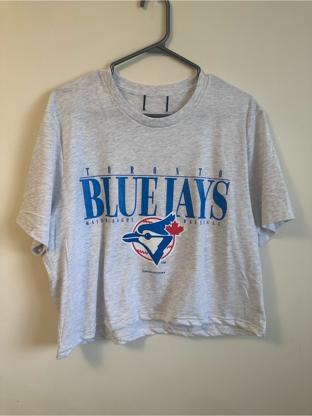 Toronto Blue Jays cropped T-shirt by Peace Collective / MLB in heather grey.